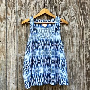 Anthropologie Meadow Rue Blue Merlon Ikat Print Cross Back Sleeveless Blouse